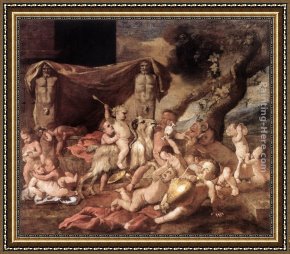 Nicolas Framed Paintings - Bacchanal of Putti by Nicolas Poussin