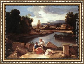 The Martyrdom of St. Matthew Framed Paintings - Landscape with St Matthew and the Angel by Nicolas Poussin
