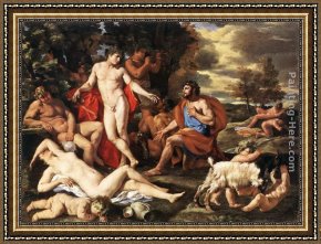 Bacchus And Ariadne Framed Paintings - Midas and Bacchus by Nicolas Poussin