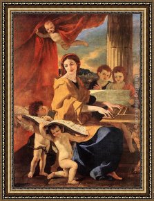Nicolas Framed Paintings - St Cecilia by Nicolas Poussin