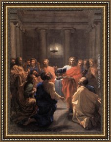Nicolas Framed Paintings - The Institution of the Eucharist by Nicolas Poussin