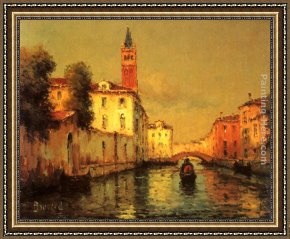 Canal Framed Paintings - Gondola on a Venetian Canal by Noel Bouvard