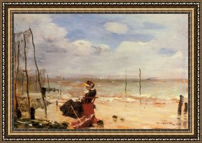 Eze-sur-mer Framed Paintings - Femme sur la Plage by Norbert Goeneutte