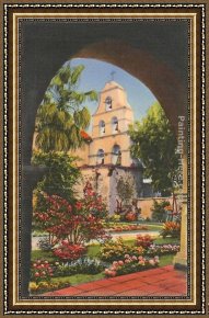 Gone to Ground Framed Paintings - Grounds, Old Mission de Alcala, San Diego, California by Norman Parkinson