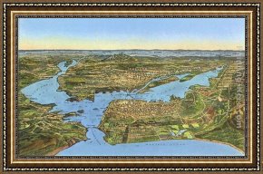 The Heart of San Francisco Framed Paintings - Relief Map of San Francisco, San Francisco, California by Norman Parkinson
