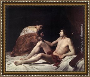 The Education of Cupid Framed Paintings - Cupid and Psyche by Orazio Gentleschi