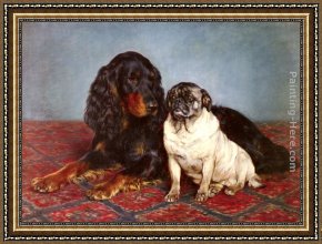 Bache Framed Paintings - A Spaniel And A Pug by Otto Bache