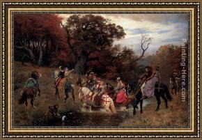 Bache Framed Paintings - Crossing The Ford by Otto Bache