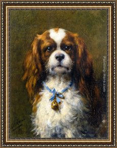 A Spaniel And a Pug Framed Paintings - A King Charles Spaniel with a Blue Ribon by Otto Eerelman