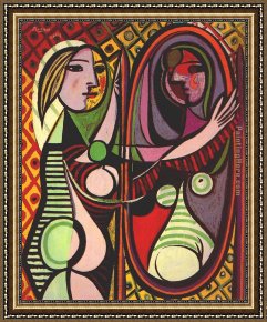 Pablo And Francesca Framed Paintings - Girl Before a Mirror by Pablo Picasso