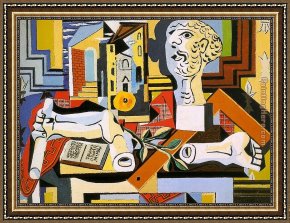 Pablo And Francesca Framed Paintings - Studio with Plaster Head by Pablo Picasso