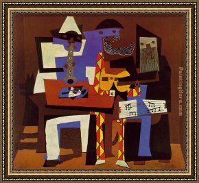 Pablo And Francesca Framed Paintings - Three Musicians by Pablo Picasso