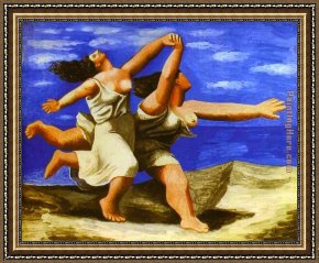 Lovers Man And Woman Framed Paintings - Two Women Running on the Beach The Race by Pablo Picasso