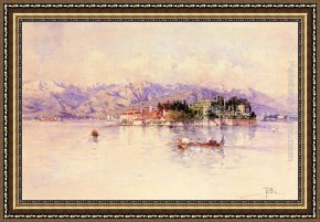 Paolo And Francesca Framed Paintings - Boating on Lago Maggiore, Isola Bella beyond by Paolo Sala