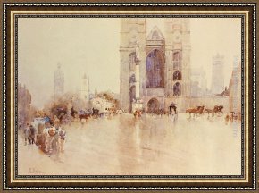 Abbey Framed Paintings - Westminister Abbey with the Houses of Parliament and big Ben in the Distance by Paolo Sala
