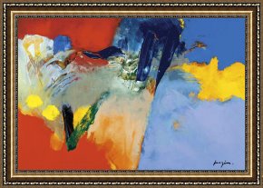 Composition II in Red Blue And Yellow Framed Paintings - Red-Blue II by Pascal Magis