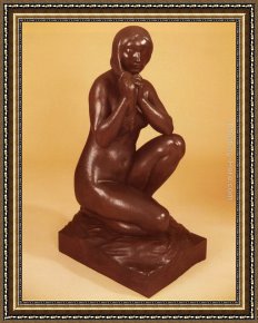 Jeune Bergere Debout Framed Paintings - Jeune Fille Se Coiffant by Paul Albert Bartholome