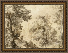 Pools of Serenity Framed Paintings - A Forest Pool by Paul Bril