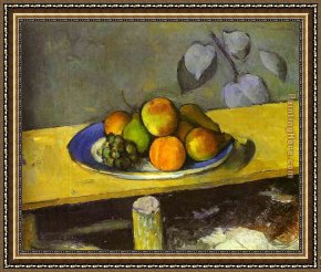 Pear Framed Paintings - Apples Peaches Pears and Grapes by Paul Cezanne