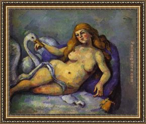Leda Framed Paintings - Leda with Swan by Paul Cezanne