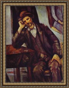 Man with Scythe Framed Paintings - Man Smoking a Pipe by Paul Cezanne