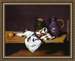 Life Framed Paintings - Still Life with Kettle by Paul Cezanne