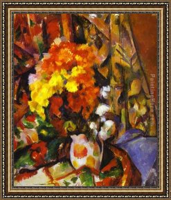 The Broken Vase Framed Paintings - Vase with Flowers by Paul Cezanne