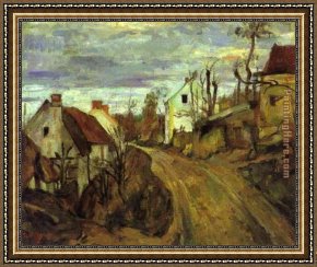 Tahitian Village Framed Paintings - Village Road Auvers by Paul Cezanne