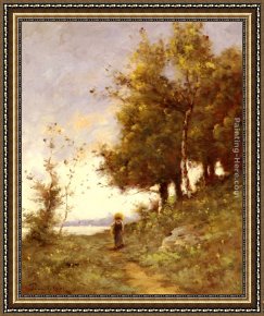 Eze-sur-mer Framed Paintings - Femme Sur Un Chemin by Paul Desire Trouillebert