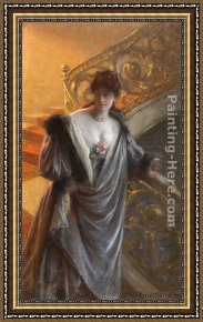 The Marquis Dafflitto on a Staircase Framed Paintings - Lady on a Staircase by Paul Edouard Rosset-Granger