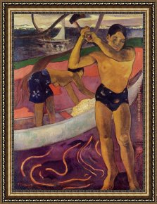 Man with Scythe Framed Paintings - Man with an Ax by Paul Gauguin