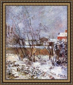 Pheasants in The Snow Framed Paintings - Snow Rue Carcel by Paul Gauguin