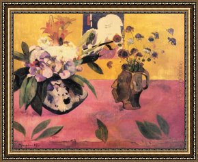 Life Framed Paintings - Still-Life with Japanese Woodcut by Paul Gauguin