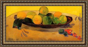 Oranges Framed Paintings - Still Life with Tahitian Oranges by Paul Gauguin