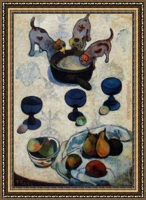 Life Framed Paintings - Still Life with Three Puppies by Paul Gauguin