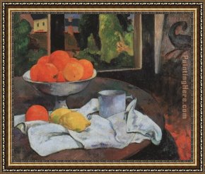 Zitronen Framed Paintings - Stillleben mit Fruchtschale und Zitronen by Paul Gauguin