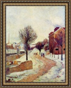 Pheasants in The Snow Framed Paintings - Suburb Under Snow by Paul Gauguin