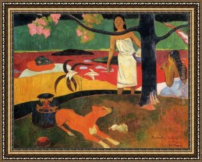 Tahitian Village Framed Paintings - Tahitian Pastorals by Paul Gauguin