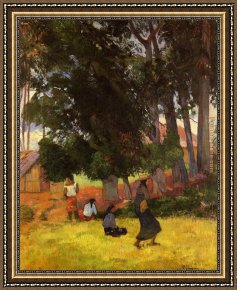Paul Gauguin Framed Paintings - Tahitian Village by Paul Gauguin