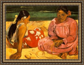 Lovers Man And Woman Framed Paintings - Tahitian Women On the Beach by Paul Gauguin