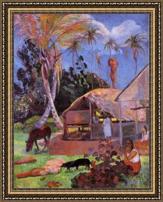 Michael Sowa Pig Framed Paintings - The Black Pigs by Paul Gauguin