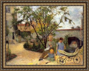 Rue De Louvre Framed Paintings - The Family in the Garden rue Carcel by Paul Gauguin