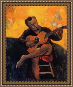 Guitar with Clarinet Framed Paintings - The Guitar Player by Paul Gauguin