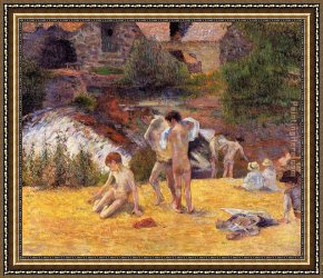 D'amour Framed Paintings - The Moulin du Bois d'Amour Bathing Place by Paul Gauguin