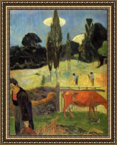 Yellow Cow Framed Paintings - The Red Cow by Paul Gauguin