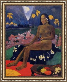 Paul Gauguin Framed Paintings - The Seed of Areoi by Paul Gauguin