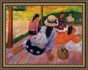 Paul Gauguin Framed Paintings - The Siesta by Paul Gauguin