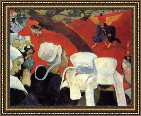 Paul Gauguin Framed Paintings - The Vision After the Sermon by Paul Gauguin