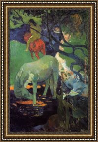 Paul Gauguin Framed Paintings - The White Horse by Paul Gauguin