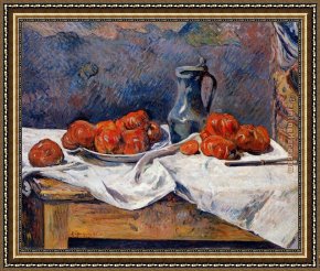 Musician's Table Framed Paintings - Tomatoes and a Pewter Tankard on a Table by Paul Gauguin
